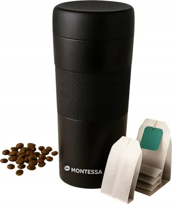 Immagine prodotto di Montessa thermo mug 450ml, tazza isolata in acciaio inox, antiscivolo e a prova di perdite, nera