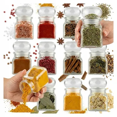 Immagine prodotto di 12 barattoli ermetici per spezie (120 ml) + tappi per candele da matrimonio ed erbe aromatiche