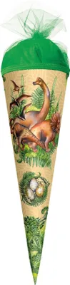 Produktbild von ROTH Geschenk-Schultüte klein Veganosaurus 35 cm rund Tüllverschluss Zuckertüte Schulanfang