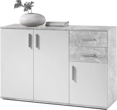 Produktbild von Kommode Mehrzweckschrank Sideboard Schrank Standschrank "Freida II" Beton / Weiß