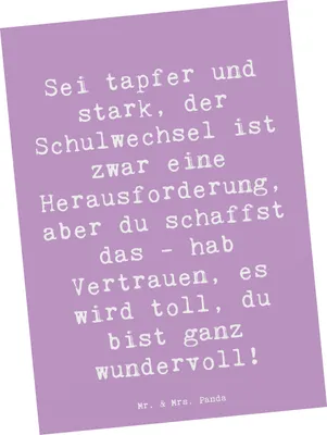 Produktbild von Mr. & Mrs. Panda Postkarte Spruch Einen Schulwechsel bewältigen - Lavendeltraum - Geschenk, Zuversicht, Grußkarte, Trost, liebevoll handgefertigt, durchhalten, Vertrauem
