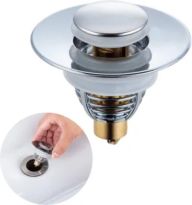 Productafbeelding van Ibenzoa® Pop-Up afvoerstoppen 34–38 mm – RVS wastafel- en spoelstop met messingonderdelen, zeefilter en versterkte siliconenafdichting, universeel