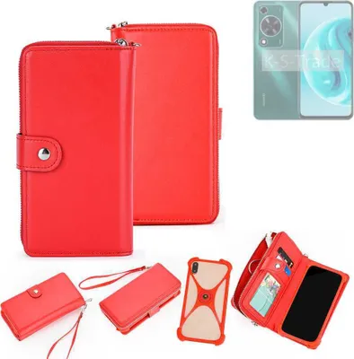 Produktbild von K-S-Trade 2in1 Schutzhülle Portemonnee Handyhülle mit Bumper kompatibel mit Huawei Enjoy 70 Hülle Case Etui Geldbörse Smartphone rot (1x)
