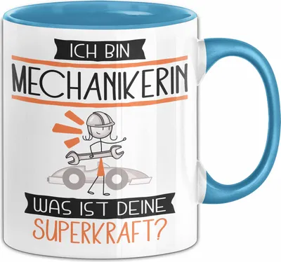 Produktbild von Mechanikerin Geschenk Tasse Ich Bin Mechanikerin Was Ist Deine Superkraft Geschenkidee Lustig Geburtstag Weihnachten (Blau)