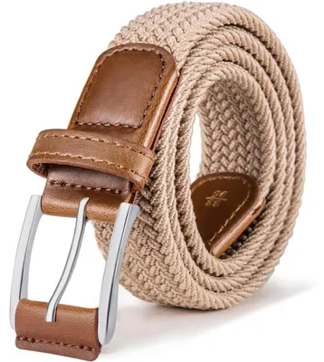 Immagine prodotto di Cintura da uomo, elasticizzata, intrecciata, in tessuto, color beige, 35 mm di larghezza, 100 cm di lunghezza