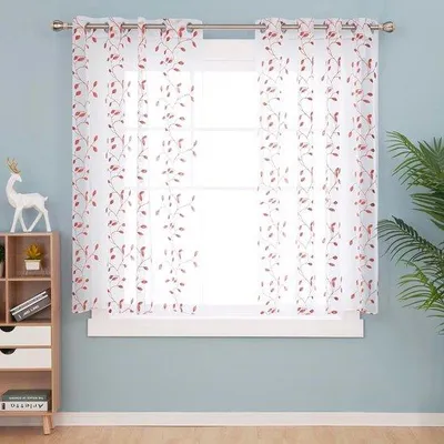 Image de Rideaux voilés brodés - Décoration élégante - Lot de 2 - Blanc - 140 x 138 cm