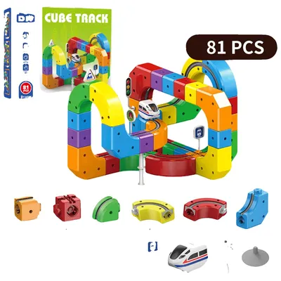 Obrázok produktu pre Magnetická súprava vláčika, hračka pre deti, s USB nabíjaním, kreatívna stavebnica, 81 kusov