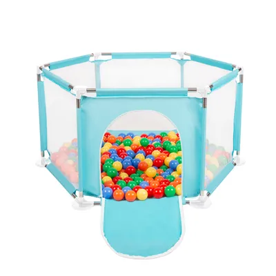 Produktbild von Selonis Laufstall Baby Sechseckiger mit 100 Bunte bälle ∅6cm - Indoor spielplatz Für Kinder Bälle für Bällebad Laufgitter faltbar Plastikbälle - Minze