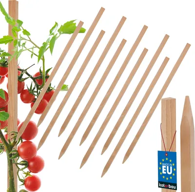 Produktbild von KOTARBAU® 10er Set Pflanzstäbe 40cm Tomaten & Gurken Rankhilfe Tomatenstäbe Holzpfähle Holzstäbe Pflanzenstütze Holzpfosten  aus Buchenholz Natürlich