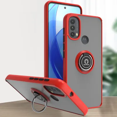 Obrázek produktu pro Pouzdro pro Motorola Moto E20 / E40 matné průsvitné TPU pouzdro s prstencovým držákem a stojánkem Červený