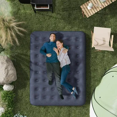Obrázok produktu pre Fortuna Lai Skladacie dvojité kempingové lôžko Nafukovacia matrac Tmavomodrá 203x152x22cm ideálne pre kempovanie a hostí