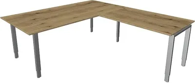 Produktbild von Kerkmann Schreibtisch Besprechungstisch 4170 Form 5 200x100x68-82 cm Vierfuß-Gestell höhenverstellbar mit Anbautisch Asteiche
