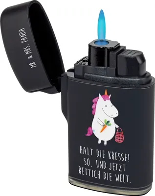 Produktbild von Mr. & Mrs. Panda Feuerzeug Einhorn Gemüse - Schwarz - Geschenk, gas anzünder, Unicorn, Biomarkt, Wochenmarkt, Einhörner, zigarettenanzünder, zündgerät, sturmfeuerzeug