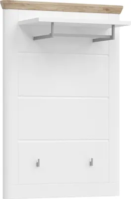Image de Porte manteau mural CAMPAGNA blanc et chêne – 3 patères et étagère, style campagne