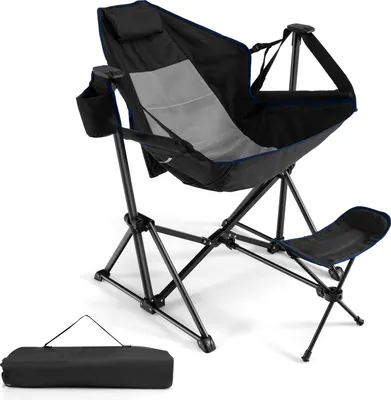Produktbild von COSTWAY Campingstuhl Angelstuhl mit Fuß- & Kopfstütze verstellbarer Rückenlehne, Getränkehalter & Tragetasche, Klappstuhl bis 150 kg Schwarz