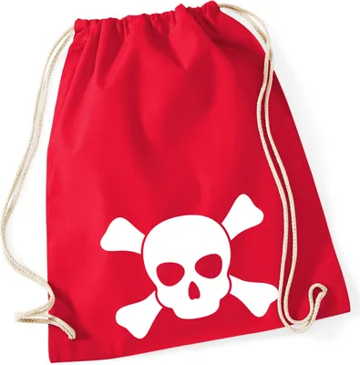 Produktbild von Huuraa Turnbeutel Pirat Totenschädel 12 Liter Classic Red Baumwolle Rucksack Geschenkidee