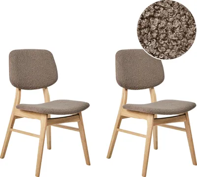 Produktbild von BELIANI Esszimmerstuhl 2er Set Taupe Bouclé Gepolstert mit Hellen Holzbeinen ohne Armlehnen Retro-Design Stuhl mit Polstersitz für Küche Wohnzimmer