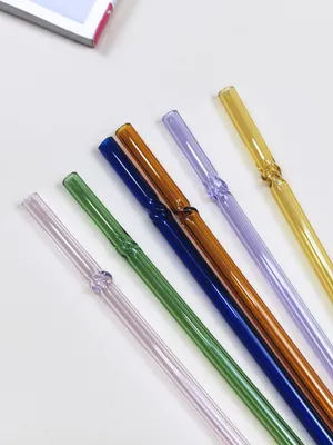 Produktbild von Glasstrohhalme gedreht 6er-Set Trinkhalm mit Bürste bunt 20cm x 8mm twist