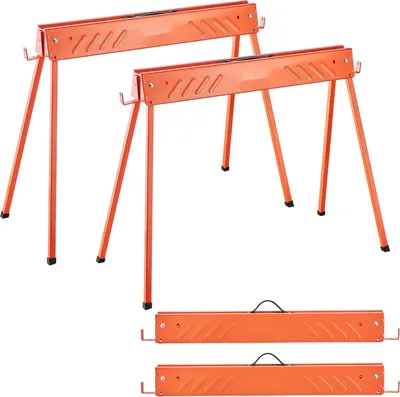 Image de Tréteau de travail/tablette d'appui, lot de 2 - Tréteau pliant - Charge admissible 300 kg - Pieds pliables - Coussins de pieds antidérapants - Portable - Pour le travail du bois
