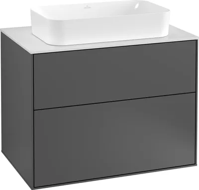 Produktbild von Villeroy & Boch Waschtischunterschrank FINION 800 x 603 x 501 mm Abdeckplatte Glas Black Matt Walnut Veneer