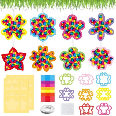 Productafbeelding van Knutselset lente voor kinderen, 16 stukjes raamdecoraties, doe-het-zelf lentecoratie met confetti