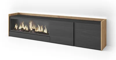 Image de Meuble tv effet bois noir et chêne 212x35x50cm cheminée effet feu XXL
