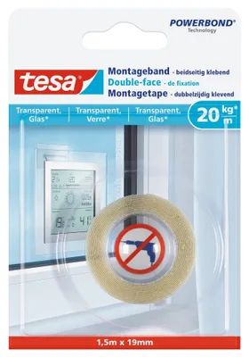 Imagen del producto de tesa 77740-00000-00, cinta de montaje, para superficies transparentes y vidrio, hasta 20 kg/m, 1,5 m, transparente (T)