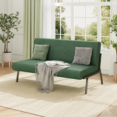 Produktbild von Dripex Sofa 2 Sitzer, Kunstleder Couch Modern mit Metallrahmen, Loungesofa mit Lehne für Wohnzimmer Schlafzimmer, 112 x 75 x 68 cm, Dunkelgrün