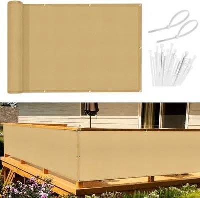Immagine prodotto di Ibenzoa® Schermo per balcone, 90 x 300 cm, color sabbia – tessuto in poliestere idrorepellente, 170 g/m², protezione UV del 95%, resistente al vento, con occhielli e fascette