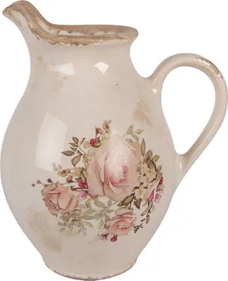Produktbild von Clayre & Eef Dekorative Kanne 21x16x24 cm Beige Keramik Blumen