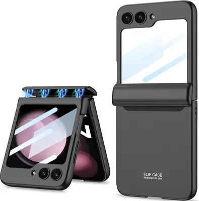 Image de Étui en PC rigide pour Samsung Galaxy Z Flip 5 avec protection de la charnière magnétique, protection de l'écran et housse All-Inclusive noir