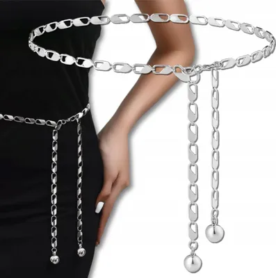 Immagine prodotto di Cintura donna con catena decorativa dorata, metallo, lunghezza 110 cm, larghezza 0,8 cm