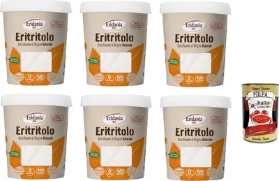 Produktbild von Eridania Eritritolo, Dolcificante di Origine Naturale, Sostituto dello Zucchero, Erythritol, Süßstoff natürlichen Ursprungs, Zuckerersatz, 6x270gr + Italian Gourmet polpa 400g