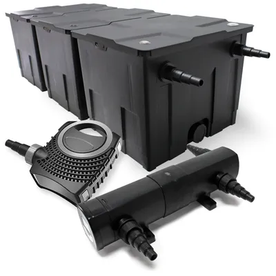 Zdjęcie produktu dla Kompletny zestaw Wiltec: filtr do oczka wodnego CBF-350C o pojemności do 90000 l jako filtr przepływowy, pompa do oczka wodnego NEO10000 SuperECO 10000 l/h 80 W, odstojnik do oczka wodnego CUV-218 z odstojnikiem UVC o mocy 18 W
