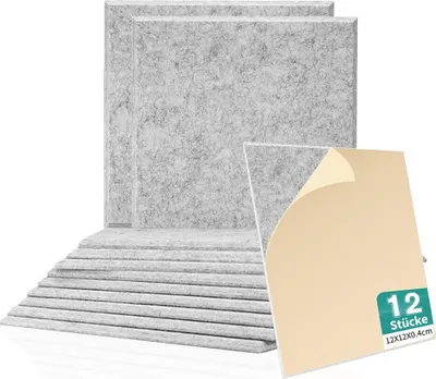 Produktbild von 12 Stück Akustikplatte Polyester-Filz Schallschutzpaneel Akustik-Absorptionsplatte für Schalldämmung Wand Podcasts Studio 30 x 30 cm silbergrau