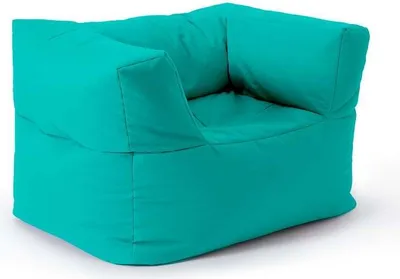 A studio shot of a turquoise beanbag chair.