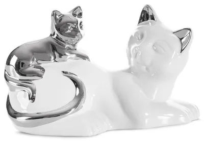 Zdjęcie produktu dla Figurka ceramiczna koty CAT 20X11X12 biała+srebrna