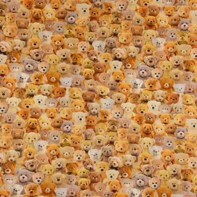 Produktbild von Dekostoff Meterware Halbpanama Baumwolle Teddybären braun beige 1,40m