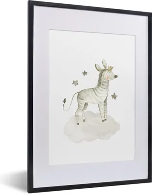 Produktbild von MuchoWow® Gerahmtes Poster Tiere - Zebra - Kinder 30x40 cm - Poster mit Schwarzem Bilderrahmen Wandposter Rahmen Foto Bilder - Wandposter Schlafzimmer