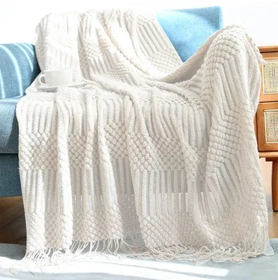 Produktbild von Ibenzoa® Strickdecke – weiche, luftige Wohndecke in Beige, vielseitig & pflegeleicht für Sofa und Bett