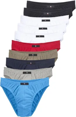 Produktbild von H.I.S. Slip 10 er-Pack rot, blau, marine, khaki, grau-meliert, schwarz, weiß Größe 6 (L)