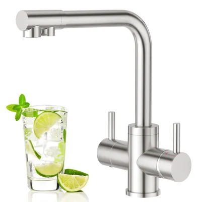 Produktbild von 4-Wege-Küchenarmatur mit Zweihandbedienung und Trinkwasserhahn – Edelstahl