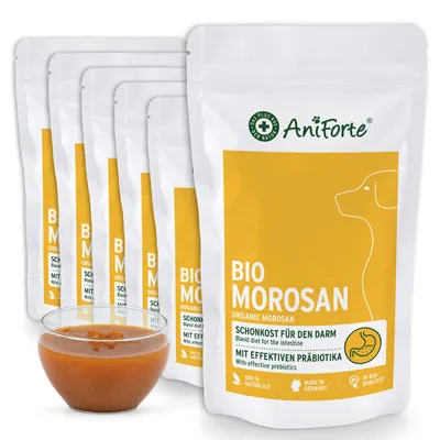 Immagine prodotto di AniForte Morosan 6 x 100 g - alimento leggero di qualità biologica per cani con diarrea e indigestione, prebiotici naturali per una flora intestinale e una digestione sane