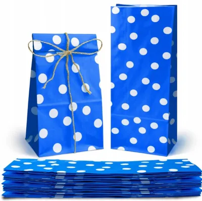 Blaue Papiertüten mit Punkten 10x7x26 cm – Geschenktüten für Süßigkeiten – 25 Stück