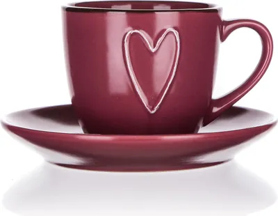 Produktbild von Kaffeetasse mit Untertasse, Keramik, Herzen Burgund 260 ml
