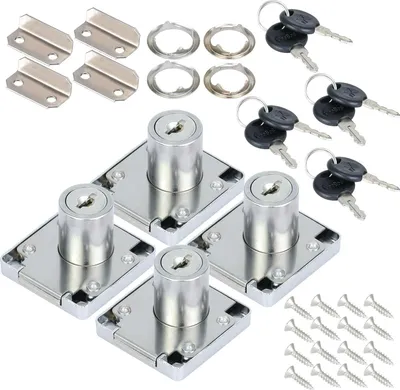 Imagen del producto de Cerradura de caja de 22 mm, juego de 4 unidades, 40x40 mm, con llave universal para muebles