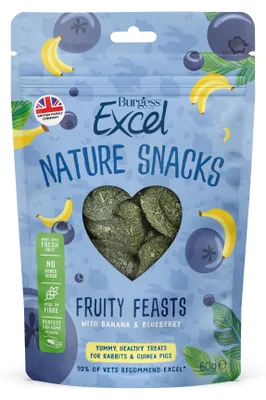 Produktbild von Burgess Excel Fruity Feasts Snack für Meerschweinchen & Kaninchen – mit Banane & Blaubeere