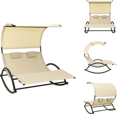 Produktbild von vidaXL Doppel-Sonnenliege mit Sonnendach Textilene Creme -  Sonnenliegen