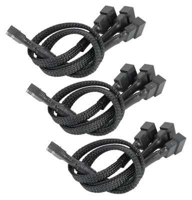 Obrázek produktu pro 3 ks 3?portový rozbočovač pro chladicí ventilátory s napájecím adaptérem, kabel 4p na 4pin