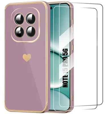 Image de Coque + 2 Verres Trempés pour Xiaomi Redmi Note 15 Pro 5G, Silicone avec Motif Cœur - Violet